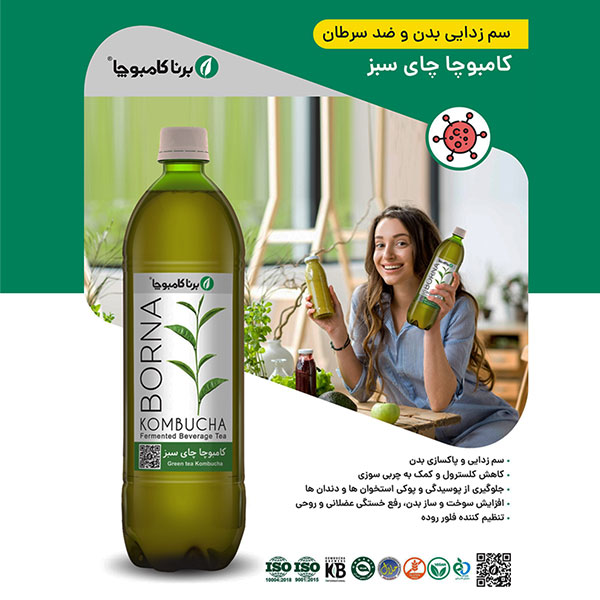 کامبوچا چای سبز یک لیتری سم زدایی برنا